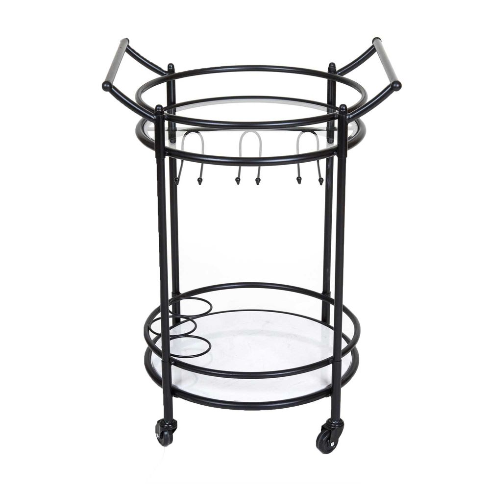 Round Marble Shelves Bar Trolley Black