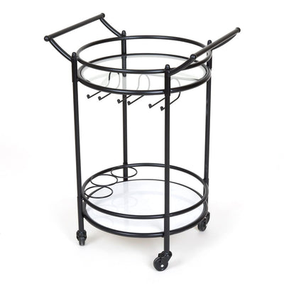 Round Marble Shelves Bar Trolley Black