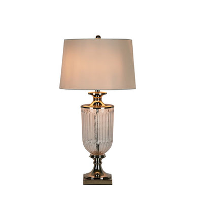 Bellevue Glass Nickel Lamp With White Linen Shade