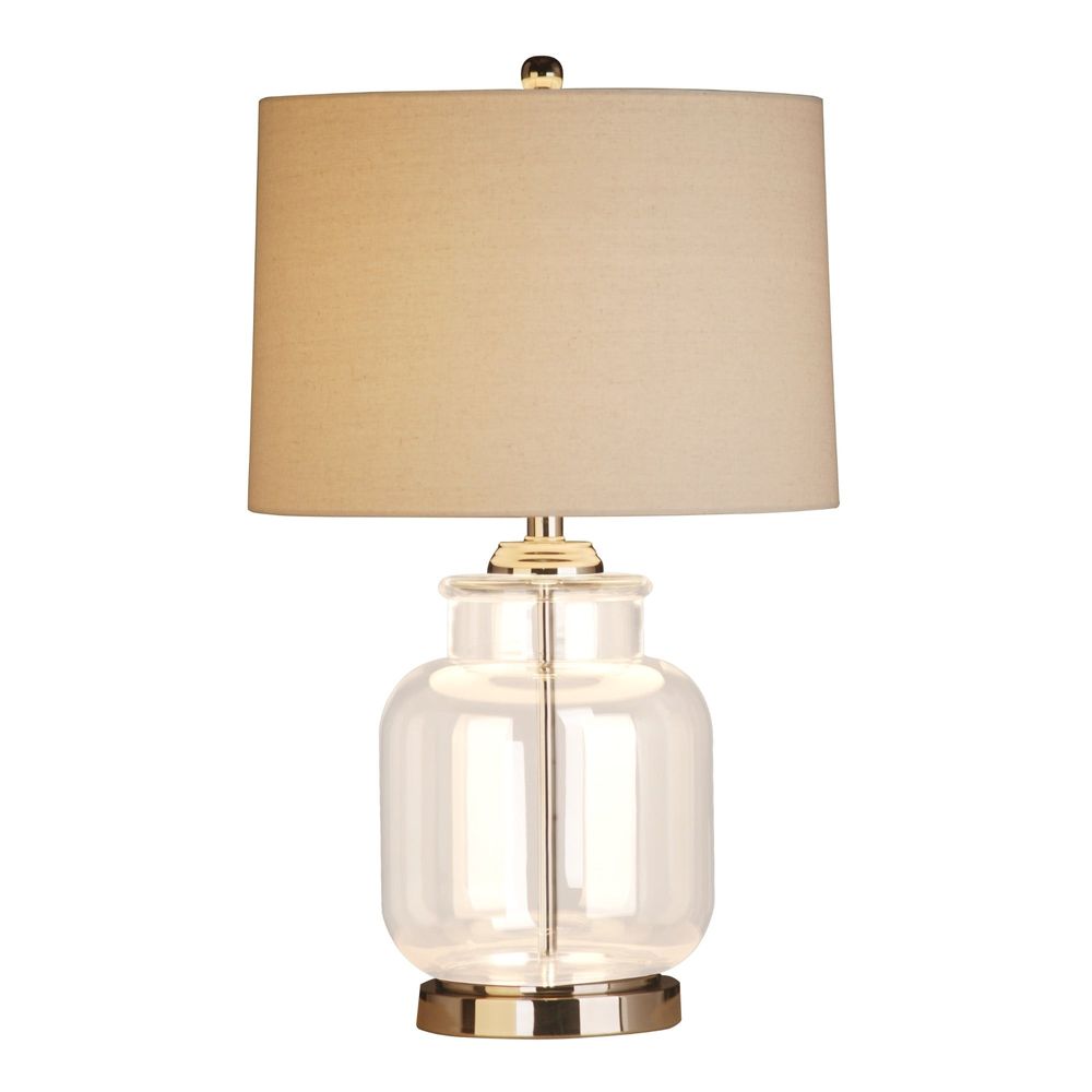 Regency Nickel and Glass Table Lamp with Natural Linen Shade