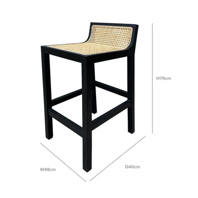 Amalfi Black Elm Wood and Rattan Barstool