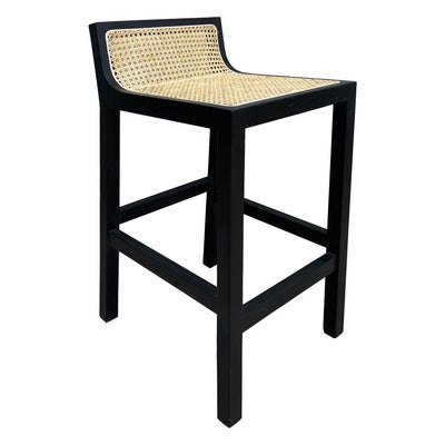 Amalfi Black Elm Wood and Rattan Barstool