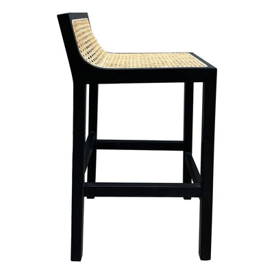 Amalfi Black Elm Wood and Rattan Barstool