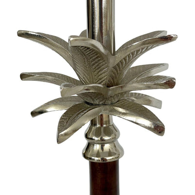 Nickel/Wood Palm Lamp W/Nat Linen Shade