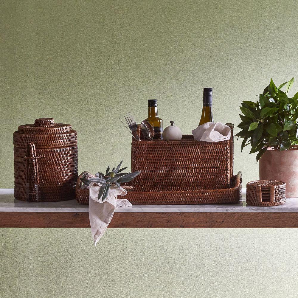 Paume Rattan Cutlery Caddy Antique Brown