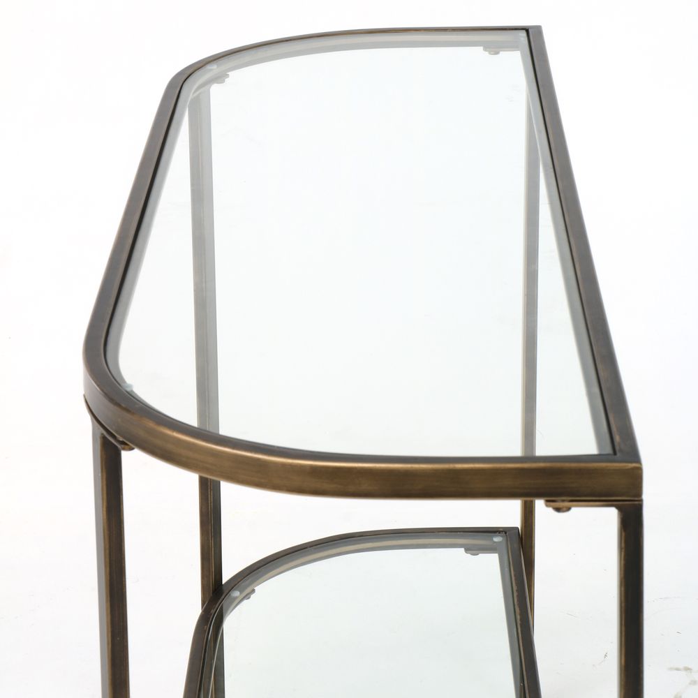 Palladium Curved Glass Console Table Brass