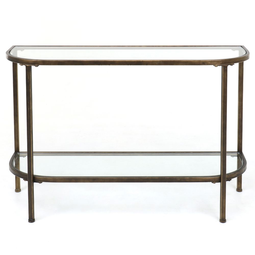 Palladium Curved Glass Console Table Brass