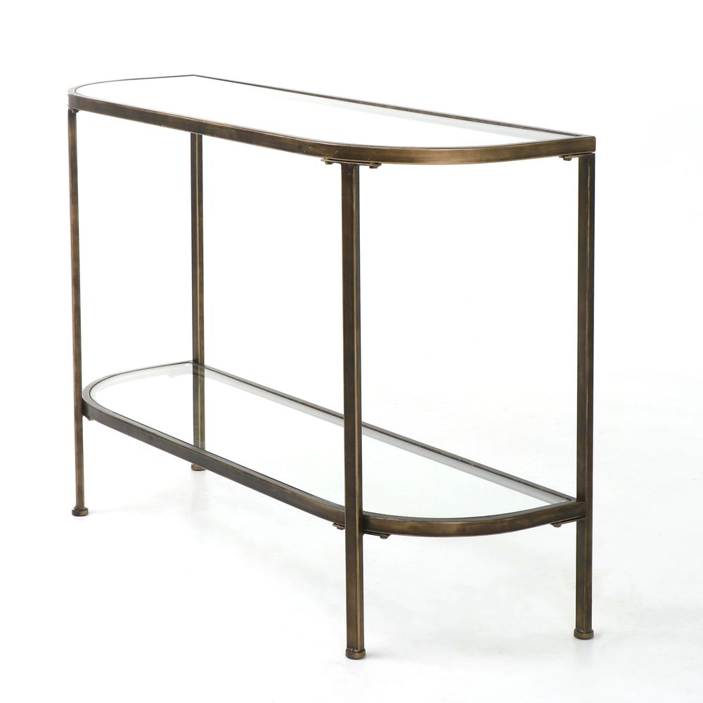 Palladium Curved Glass Console Table Brass