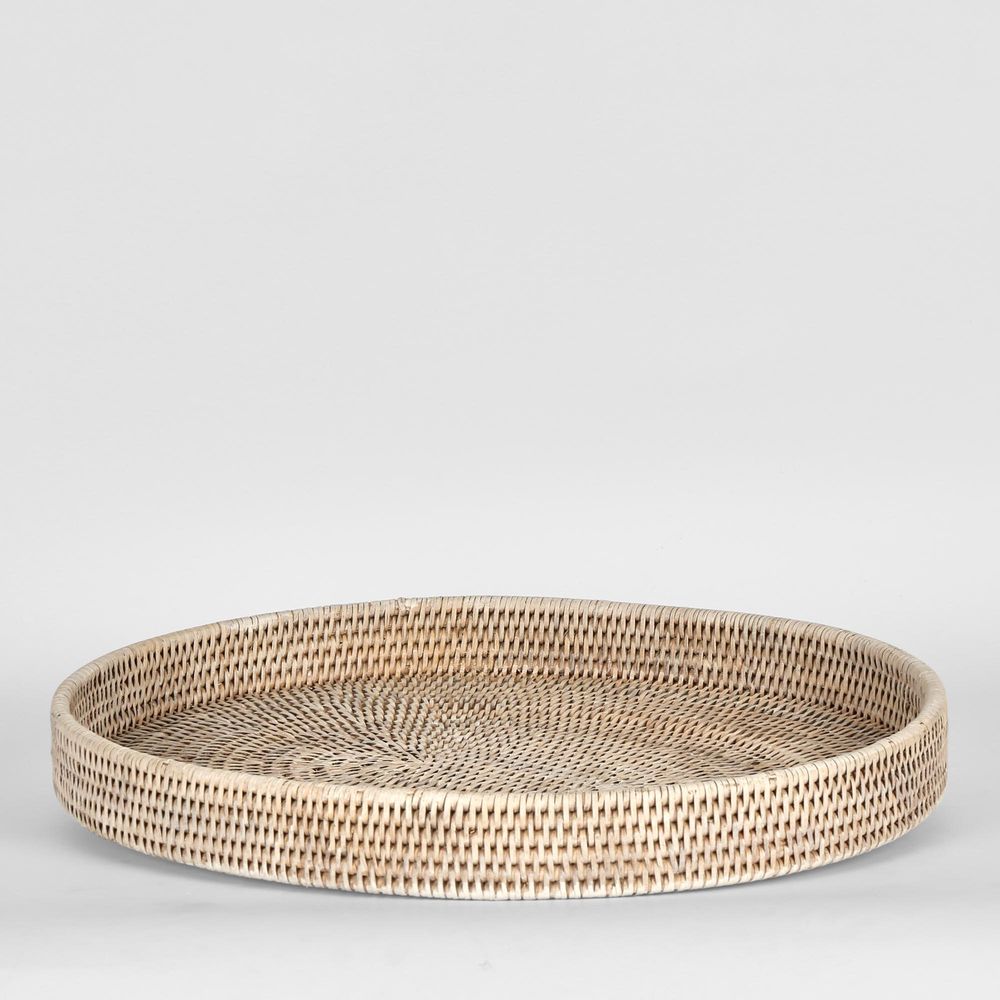 Paume Rattan Oval Tray White Wash