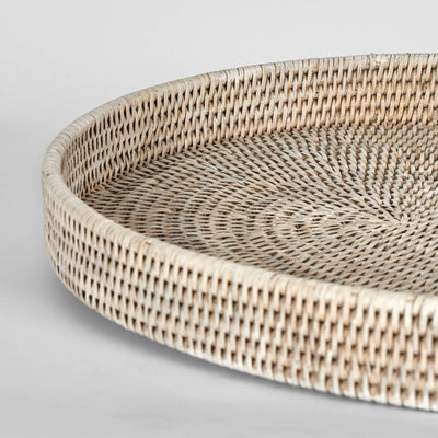 Paume Rattan Oval Tray White Wash