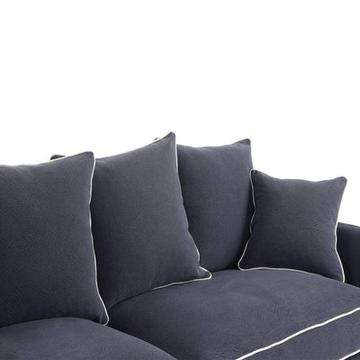 Slip Cover Only - Noosa Hamptons 3 Seat Sofa Navy W/White Piping