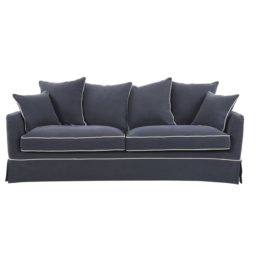 Slip Cover Only - Noosa Hamptons 3 Seat Sofa Navy W/White Piping