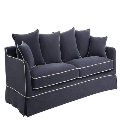 Slip Cover Only - Noosa Hamptons 3 Seat Sofa Navy W/White Piping