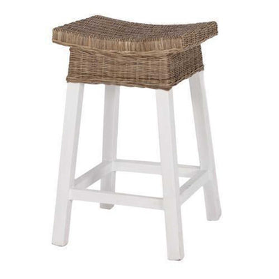 White Wood & Rattan Barstool