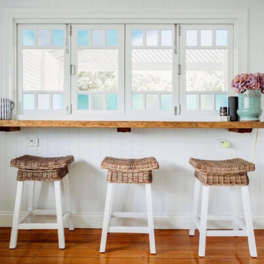 White Wood & Rattan Barstool