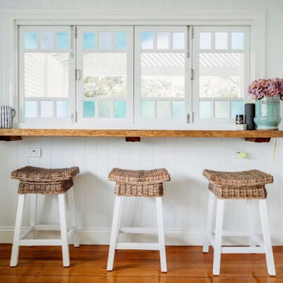 White Wood & Rattan Barstool