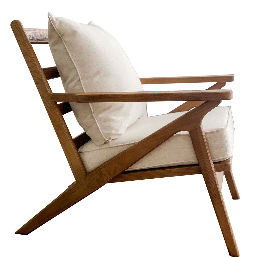 Ash Wood Chair W/Natural Cream Cushions