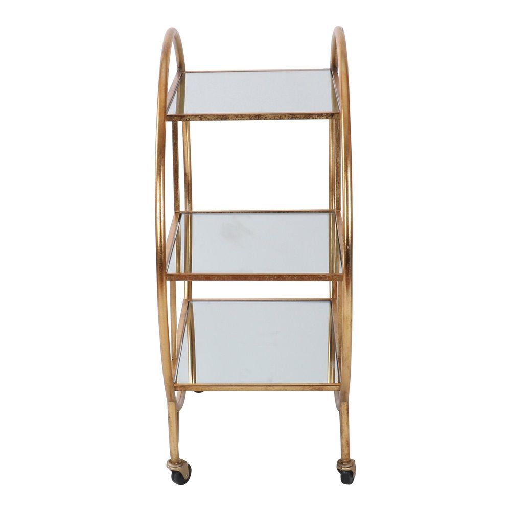 Antique Gold Bar Trolley Mirror Shelves