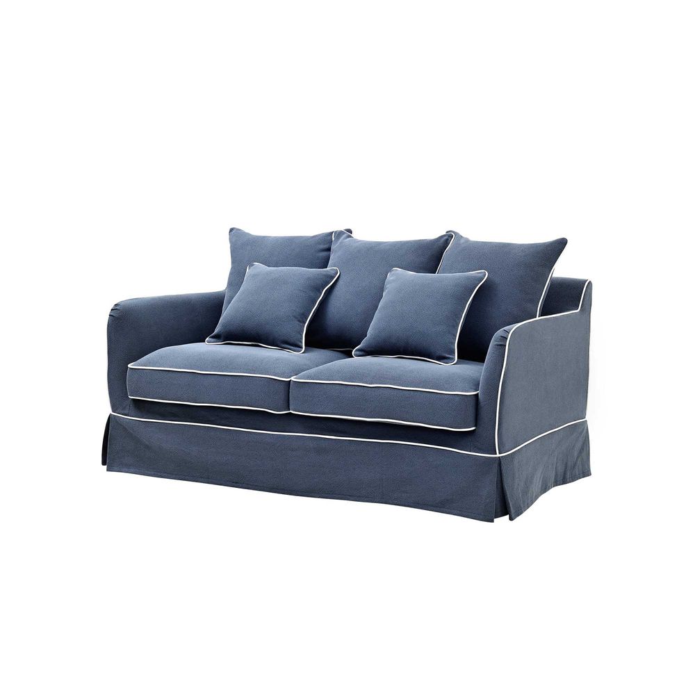 Slip Cover Only - Noosa Hamptons 2 Seat Sofa Navy W/White Piping