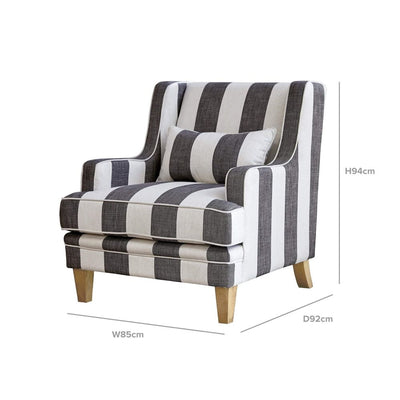 Bondi Grey & Cream Stripe Armchair