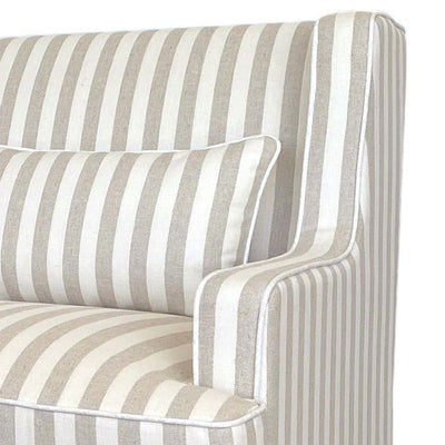 Bondi Hamptons 2 Seat Sofa Natural Stripe W/White Piping