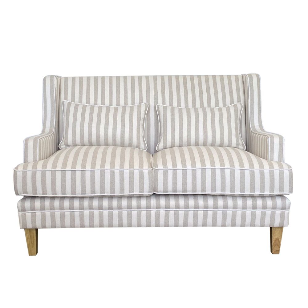 Bondi Hamptons 2 Seat Sofa Natural Stripe W/White Piping