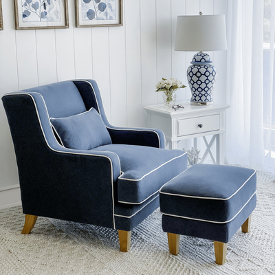 Bondi Armchair Navy W/ White Piping