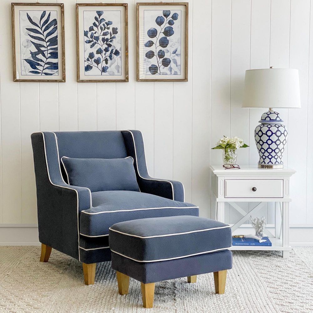 Bondi Armchair Navy W/ White Piping