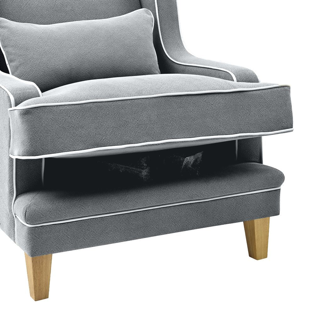 Bondi Armchair Grey W/ White Piping