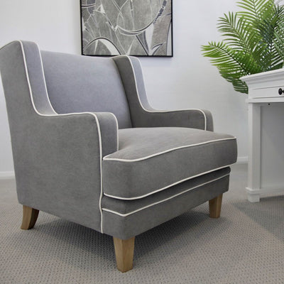 Bondi Armchair Grey W/ White Piping