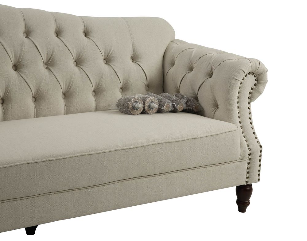 Vaucluse 3 Seat Hamptons Buttoned Sofa Beige Linen Blend