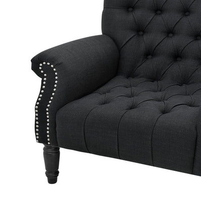 Maurice Charcoal Buttoned Armchair W/ Studs