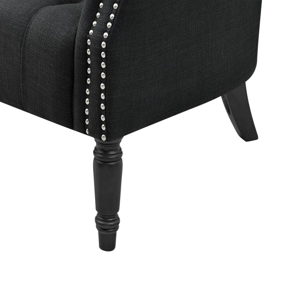 Maurice Charcoal Buttoned Armchair W/ Studs