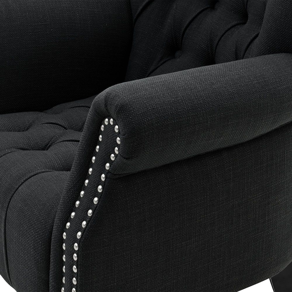 Maurice Charcoal Buttoned Armchair W/ Studs