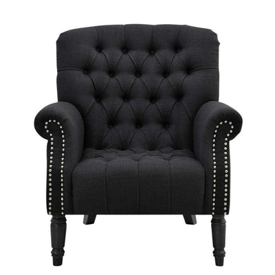 Maurice Charcoal Buttoned Armchair W/ Studs