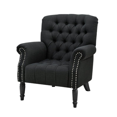 Maurice Charcoal Buttoned Armchair W/ Studs