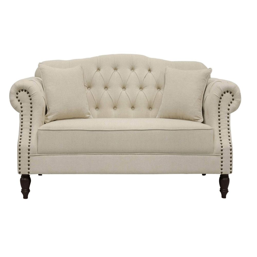 Vaucluse 2 Seat Hamptons Buttoned Sofa Beige Linen Blend