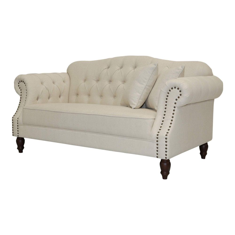 Vaucluse 2 Seat Hamptons Buttoned Sofa Beige Linen Blend