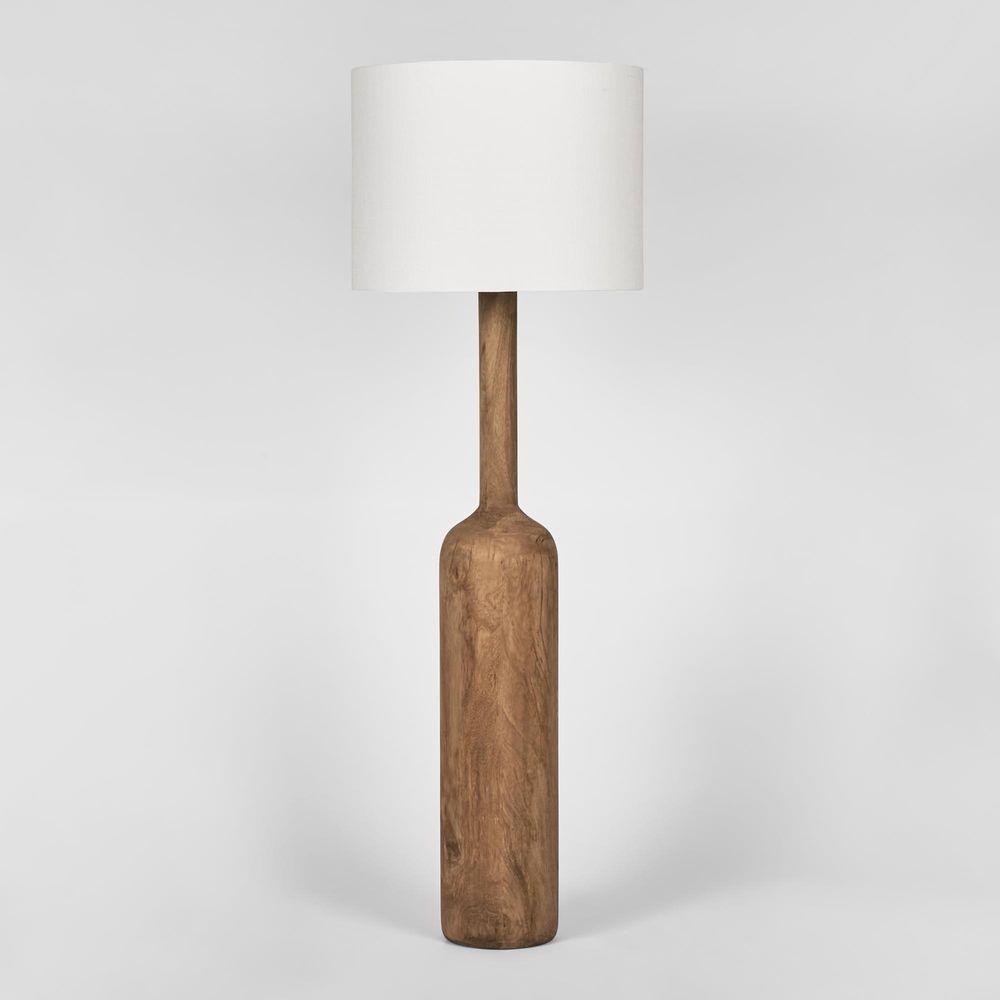 Flask Wood Floor Lamp Saddle Base with White Shade