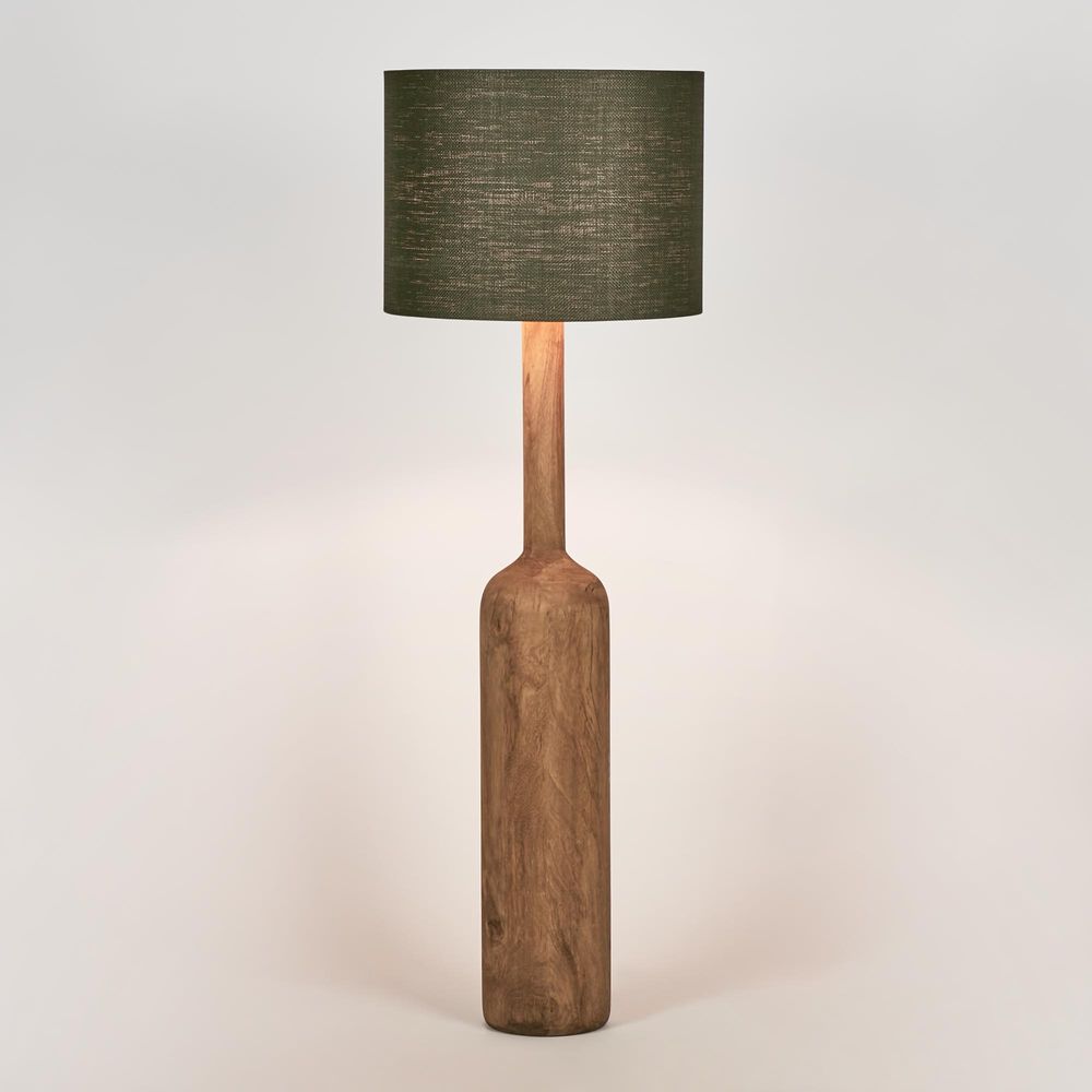 Flask Wood Floor Lamp Saddle Base with Black Shade