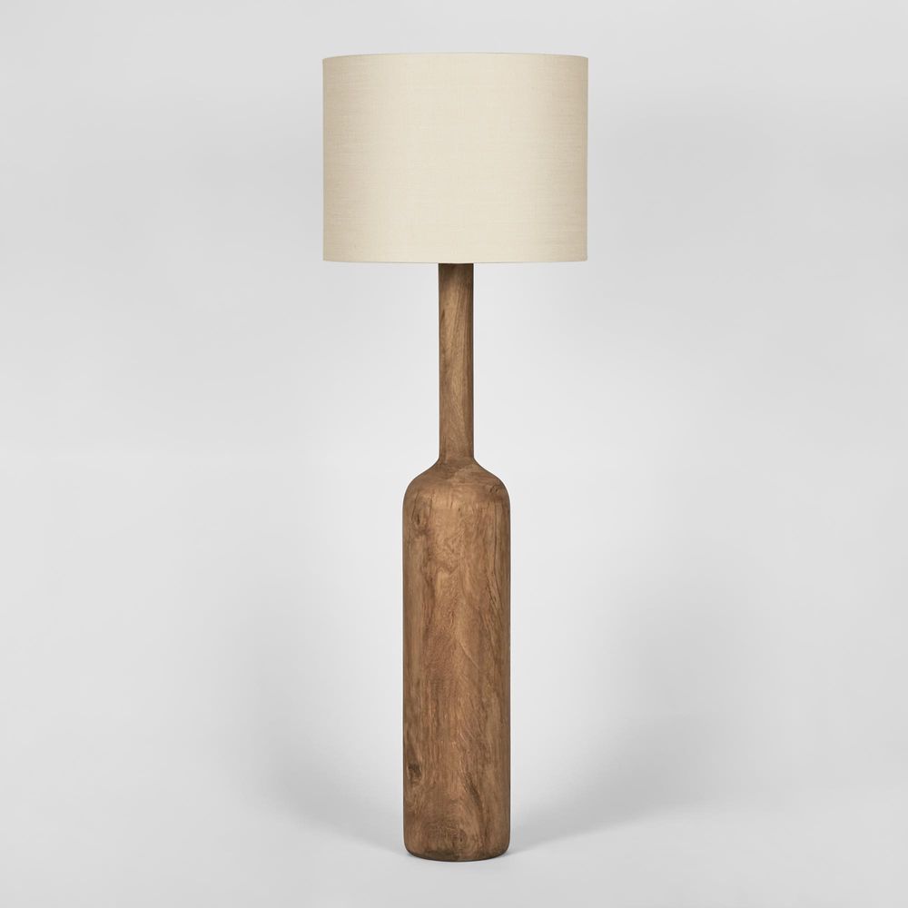 Flask Wood Floor Lamp Base Saddle with Natural Shade