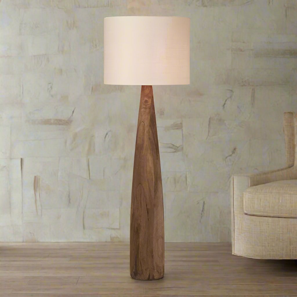 Samson Wood Floor Lamp Saddle Base with Natural Shade