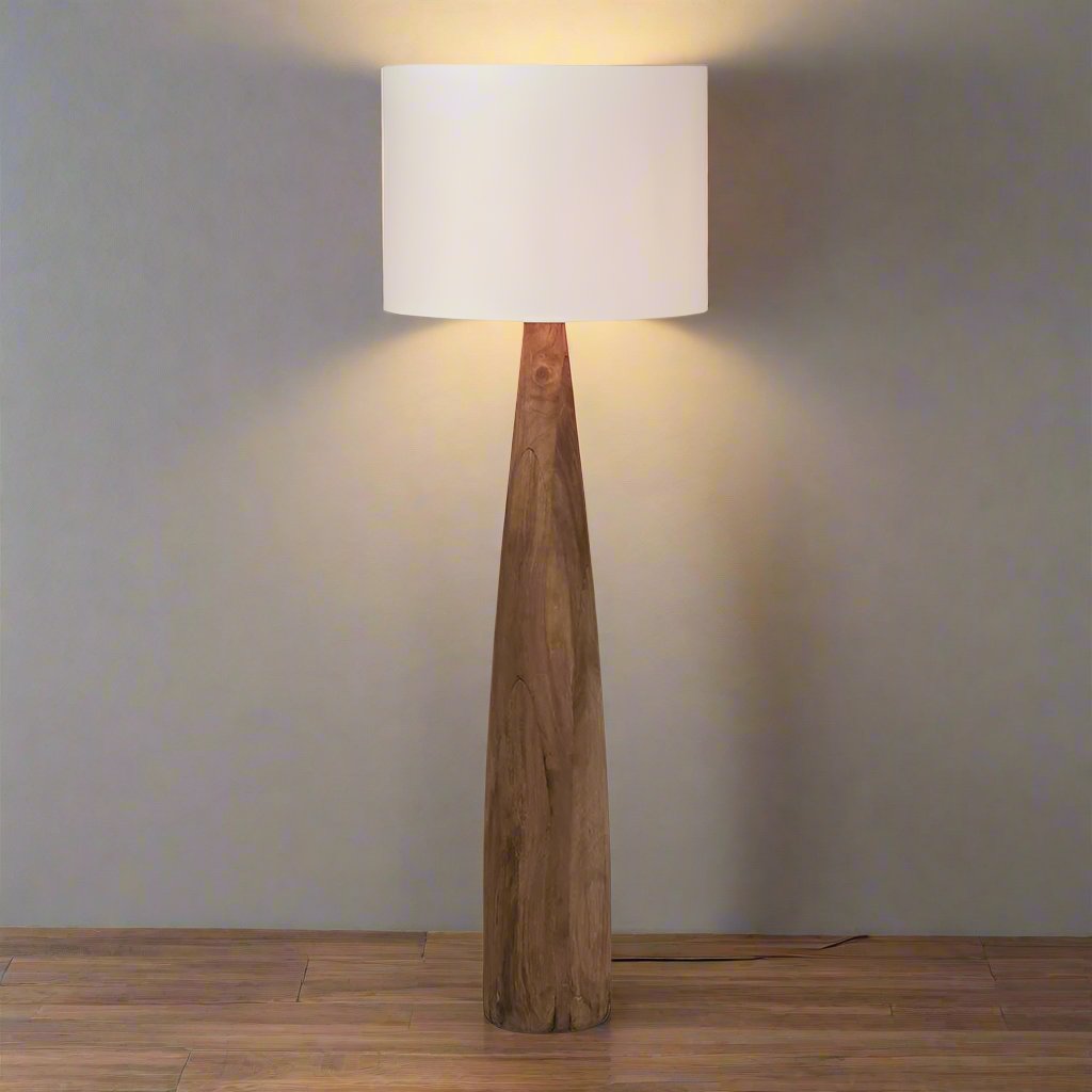 Samson Wood Floor Lamp Saddle Base with White Shade