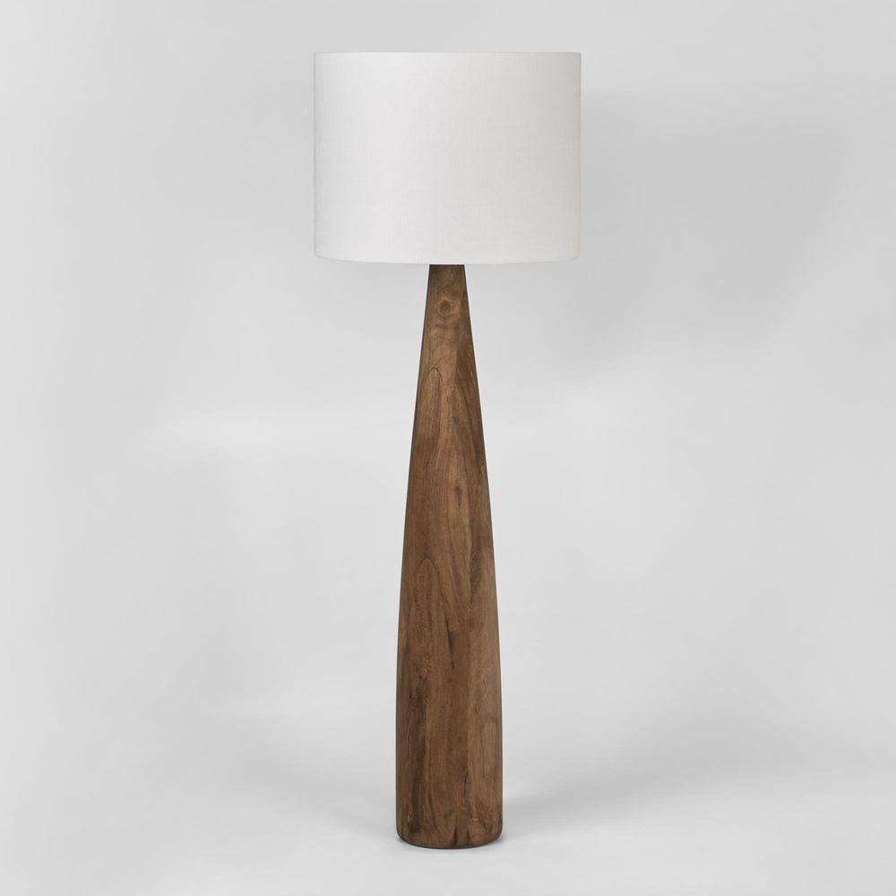 Samson Wood Floor Lamp Saddle Base with White Shade