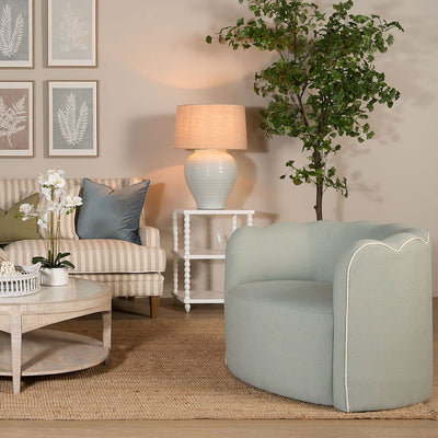 Camille Scallop Armchair Seafoam with White Piping