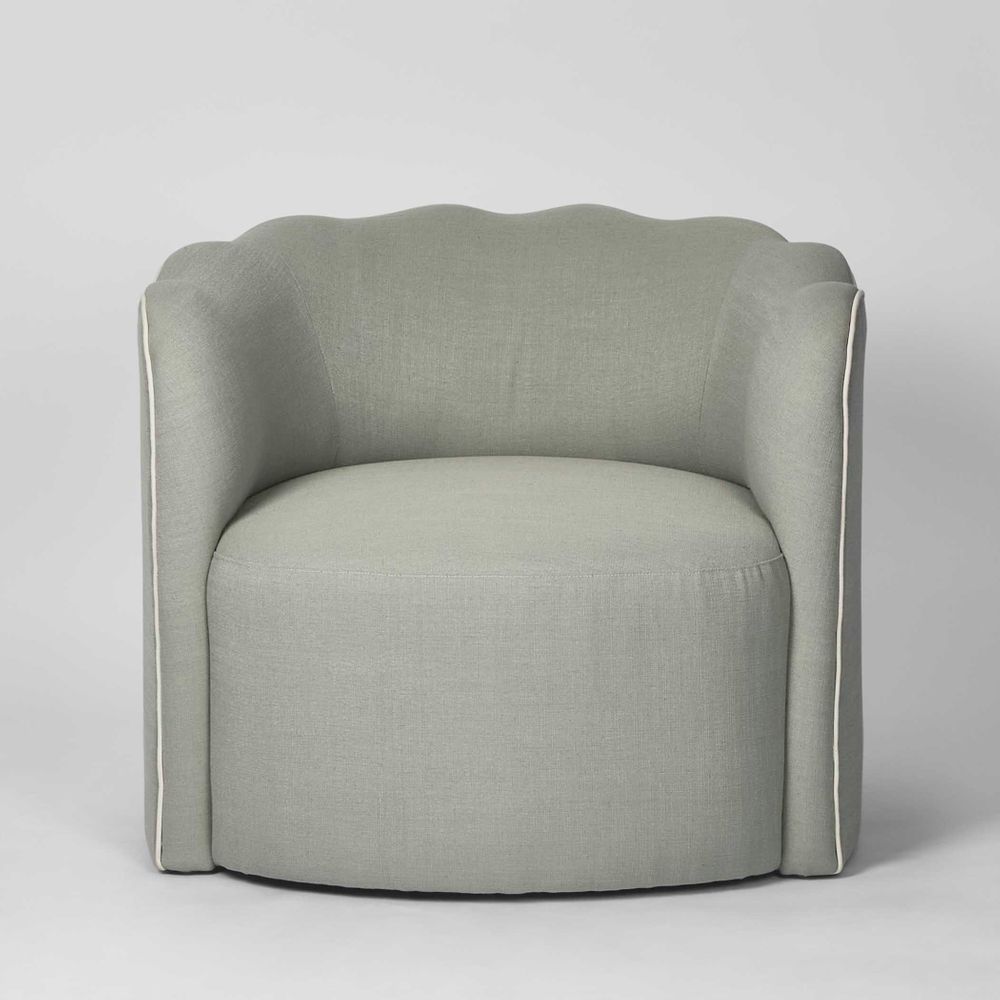 Camille Scallop Armchair Seafoam with White Piping