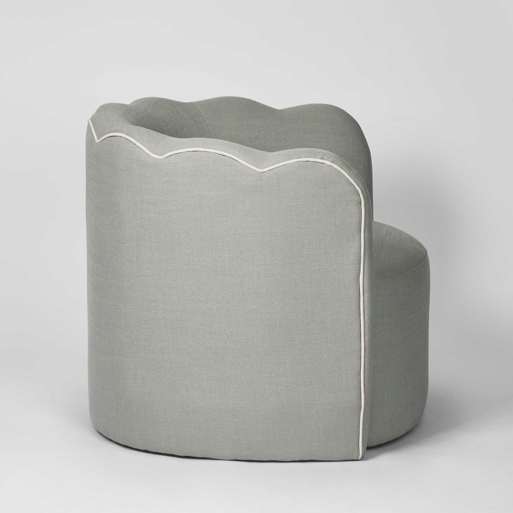 Camille Scallop Armchair Seafoam with White Piping