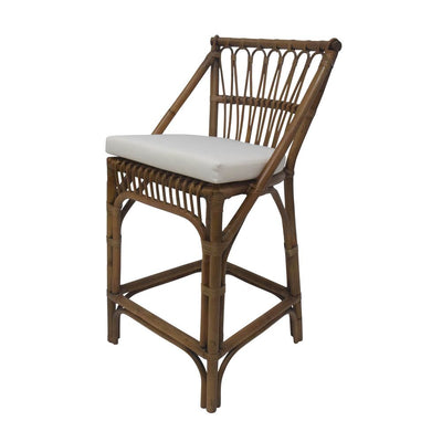 Cayman Rattan Barstool W/Footrest Off White