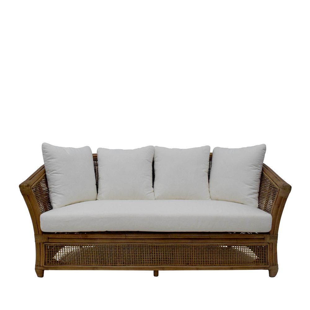 Cayman 2 Seat Rattan Sofa Cream Cushion