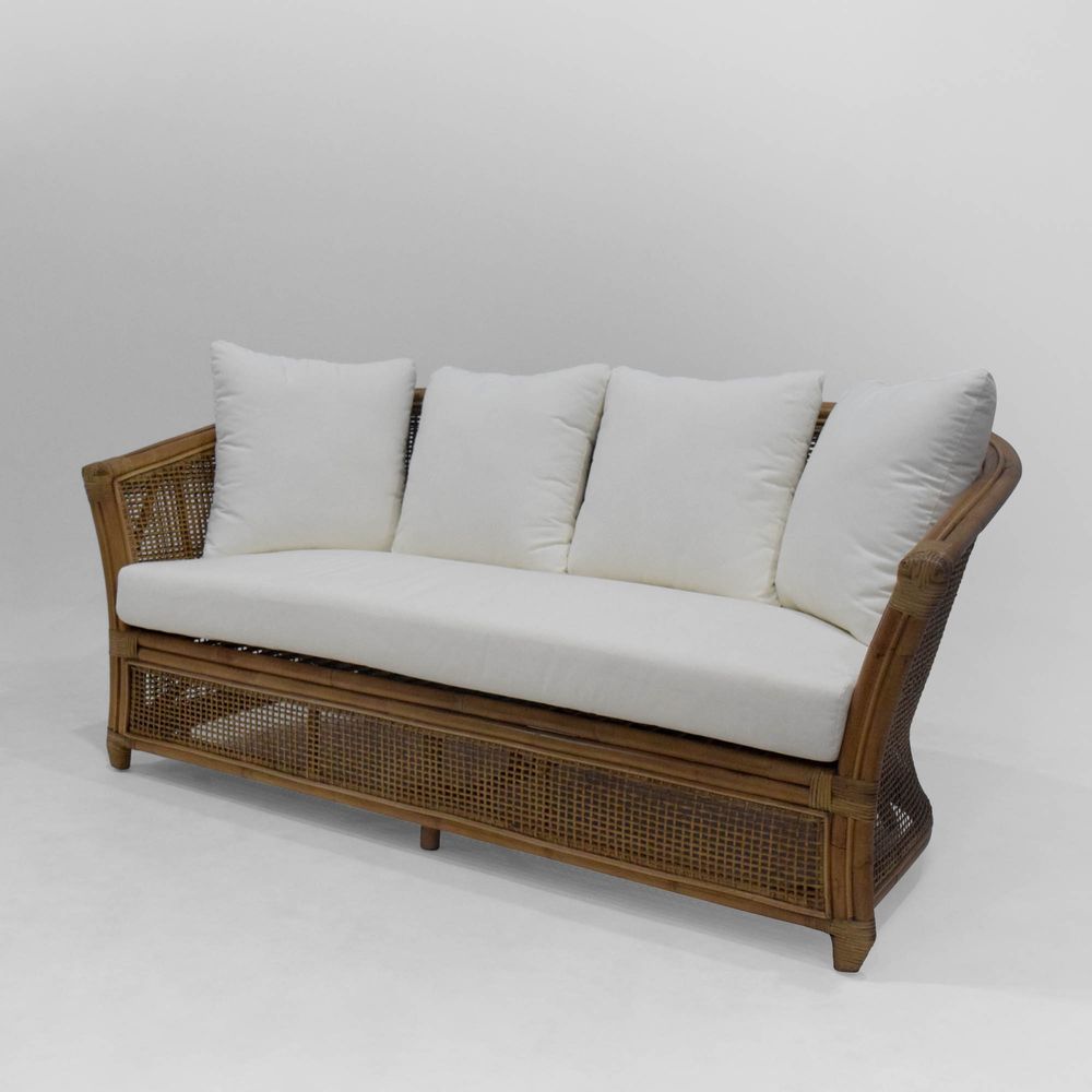 Cayman 2 Seat Rattan Sofa Cream Cushion